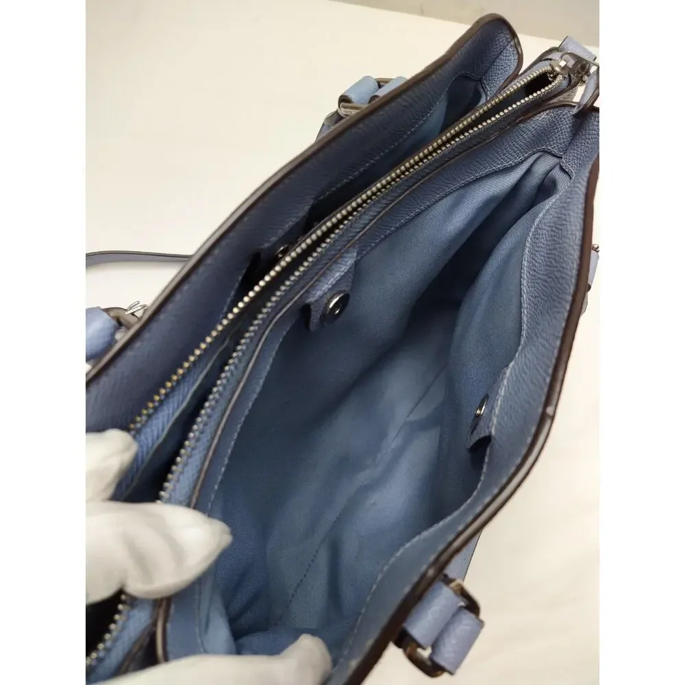 Coach Blue Leather Double Handles Chain Strap Satchel Bag